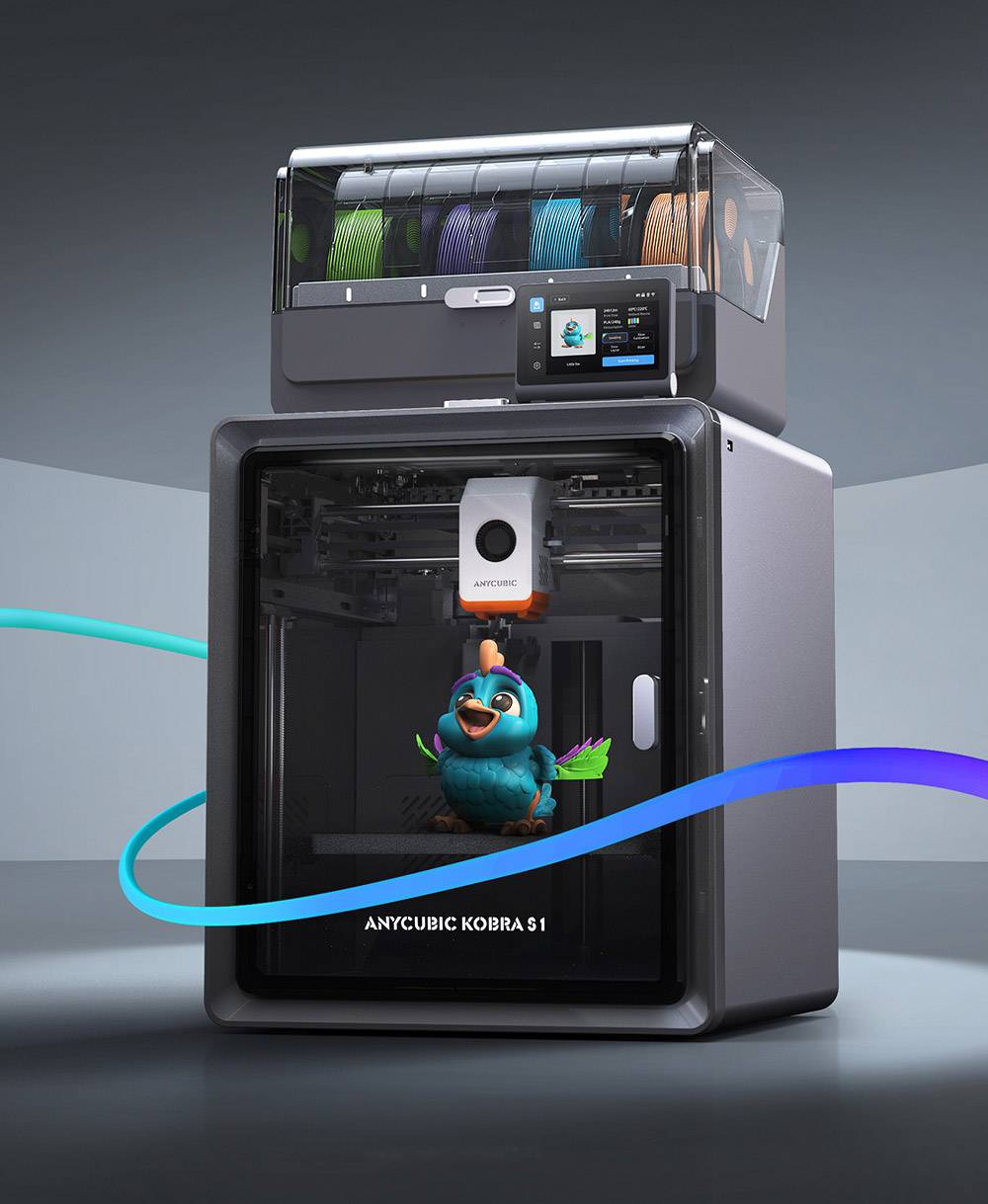 ANYCUBIC KOBRA S1 COMBO 3D Printer, Vibrant 8-Color Printing, 600mm/s Ultra-Fast Speed, Auto-leveling, 320°C Hotend, 44dB Ultra-Quiet, CoreXY Construction, 250*250*250mm