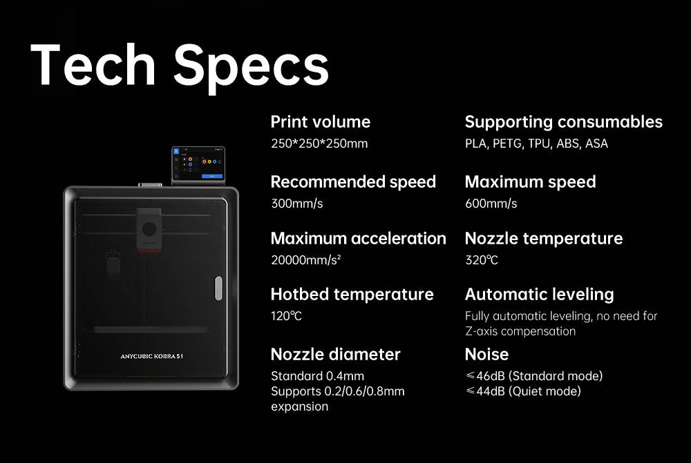 ANYCUBIC KOBRA S1 COMBO 3D Printer, Vibrant 8-Color Printing, 600mm/s Ultra-Fast Speed, Auto-leveling, 320°C Hotend, 44dB Ultra-Quiet, CoreXY Construction, 250*250*250mm