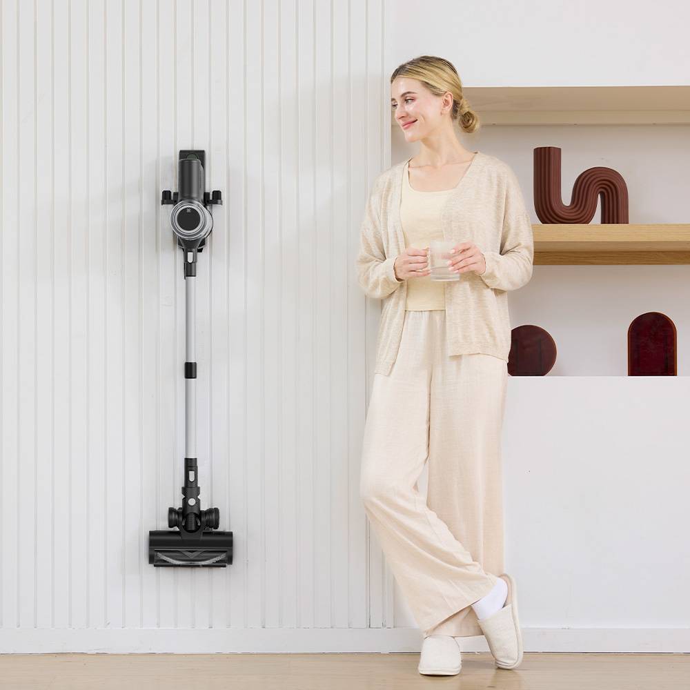 Proscenic P13 Cordless Vacuum Cleaner, 35Kpa Suction, Stick Vacuum with Green Light, LED Display, Max 45mins Runtime, 1.2L Dustbin, Anti-tangle Roller Brush, 5-layer Filtration System, for Pet Hair, Hard Floor & Carpet, Gray