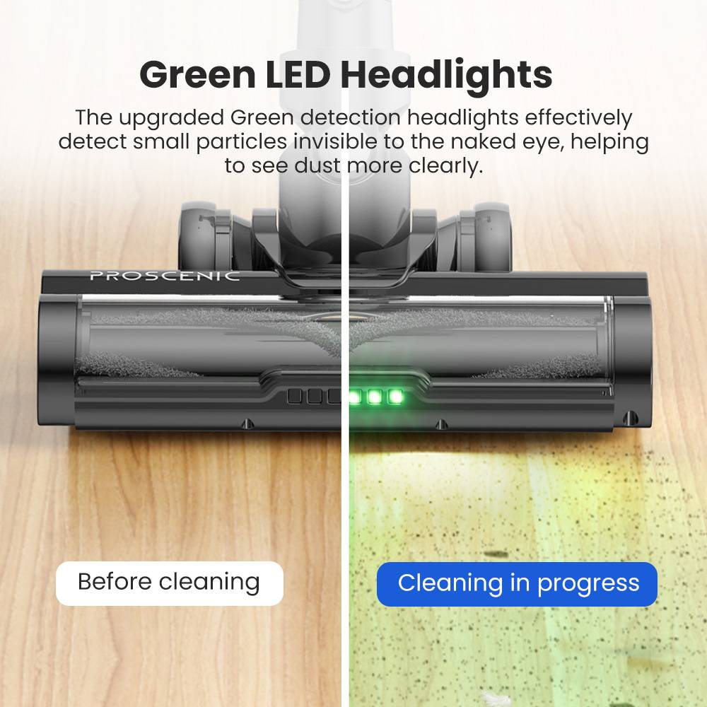 Proscenic P13 Cordless Vacuum Cleaner, 35Kpa Suction, Stick Vacuum with Green Light, LED Display, Max 45mins Runtime, 1.2L Dustbin, Anti-tangle Roller Brush, 5-layer Filtration System, for Pet Hair, Hard Floor & Carpet, Gray