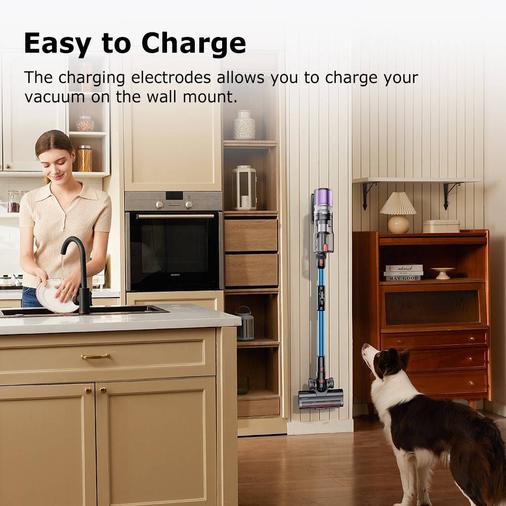 Proscenic P16 Flexible Battery Vacuum Cleaner, 550 W/45 Kpa, 55 Mins Vacuum Cleaner, Wireless with Touchscreen Folding Tube, Green Light, Wall-Mounted Charging Station, Anti-Tangle for Carpet, Hard