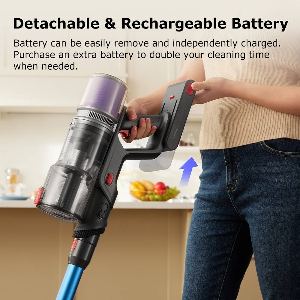 Proscenic P16 Flexible Battery Vacuum Cleaner, 550 W/45 Kpa, 55 Mins Vacuum Cleaner, Wireless with Touchscreen Folding Tube, Green Light, Wall-Mounted Charging Station, Anti-Tangle for Carpet, Hard