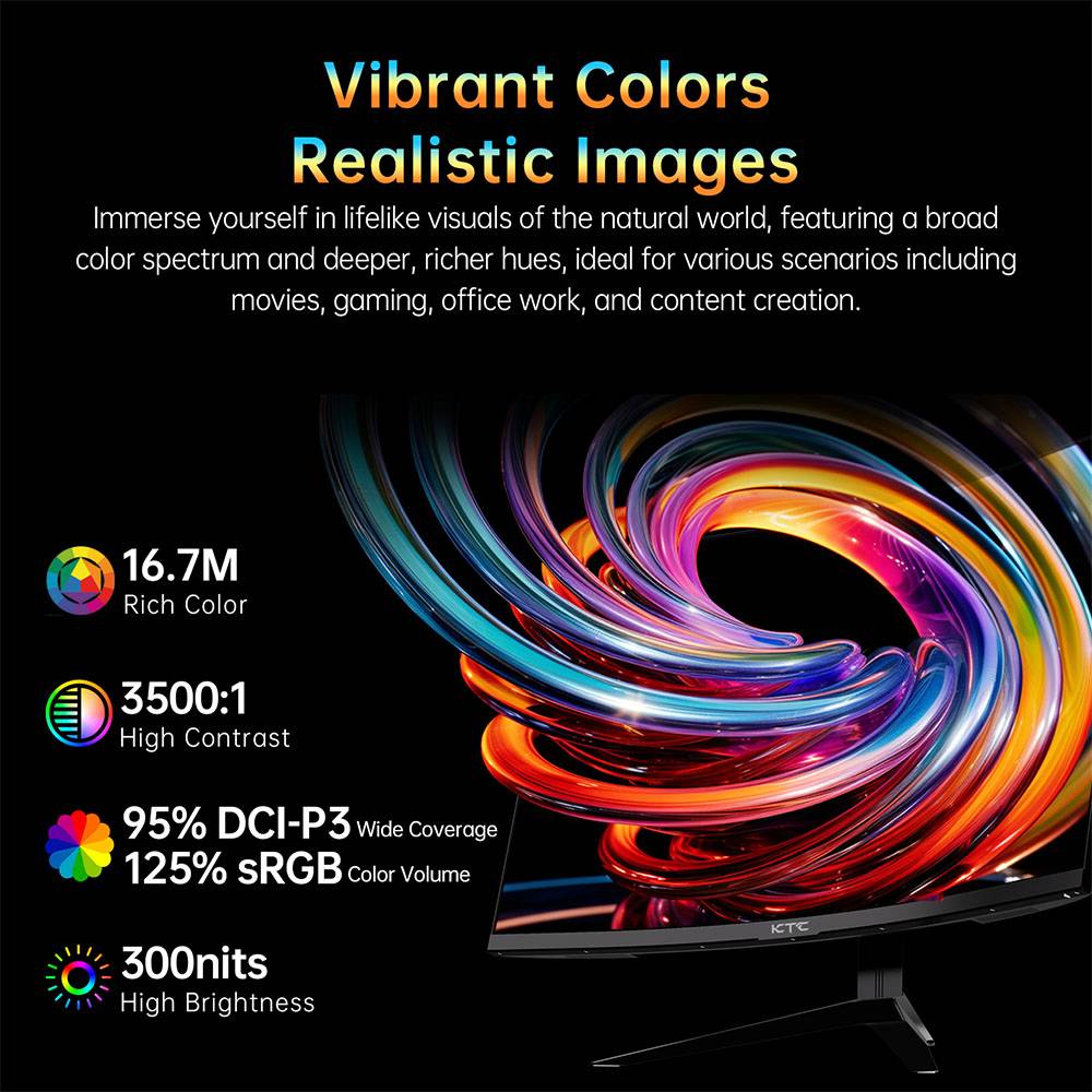 KTC H32S17 32 inch 1500R Curved Gaming Monitor 2560x1440 QHD 180Hz 16:9 ELED 99% sRGB HDR10 1ms MPRT Response Time Low-blue Compatible with FreeSync and G-SYNC USB HDMI2.0 2xDP1.4 Audio Out Flexible Adjustment with Sturdy Tripod VESA Mount Displayer