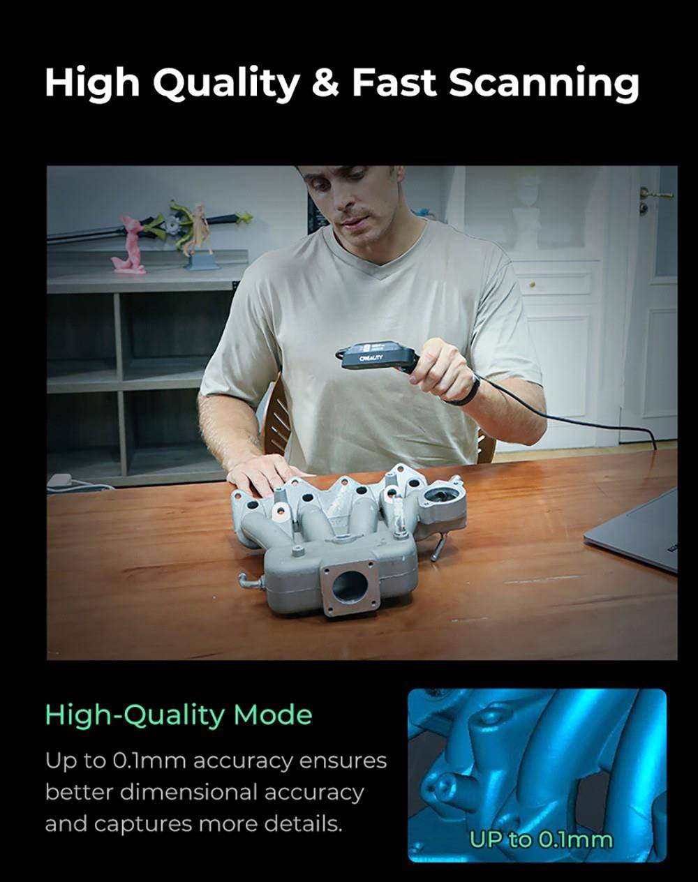 Creality CR-Scan Ferret Pro 3D Scanner, Up to 30 fps Scan Speed, 0.1mm Accuracy, 150-700mm Working Distance, 560*820mm Single Capture Range, 150x150mm Minimum Scanning, Wireless Connection