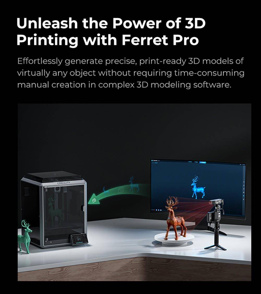 Creality CR-Scan Ferret Pro 3D Scanner, Up to 30 fps Scan Speed, 0.1mm Accuracy, 150-700mm Working Distance, 560*820mm Single Capture Range, 150x150mm Minimum Scanning, Wireless Connection