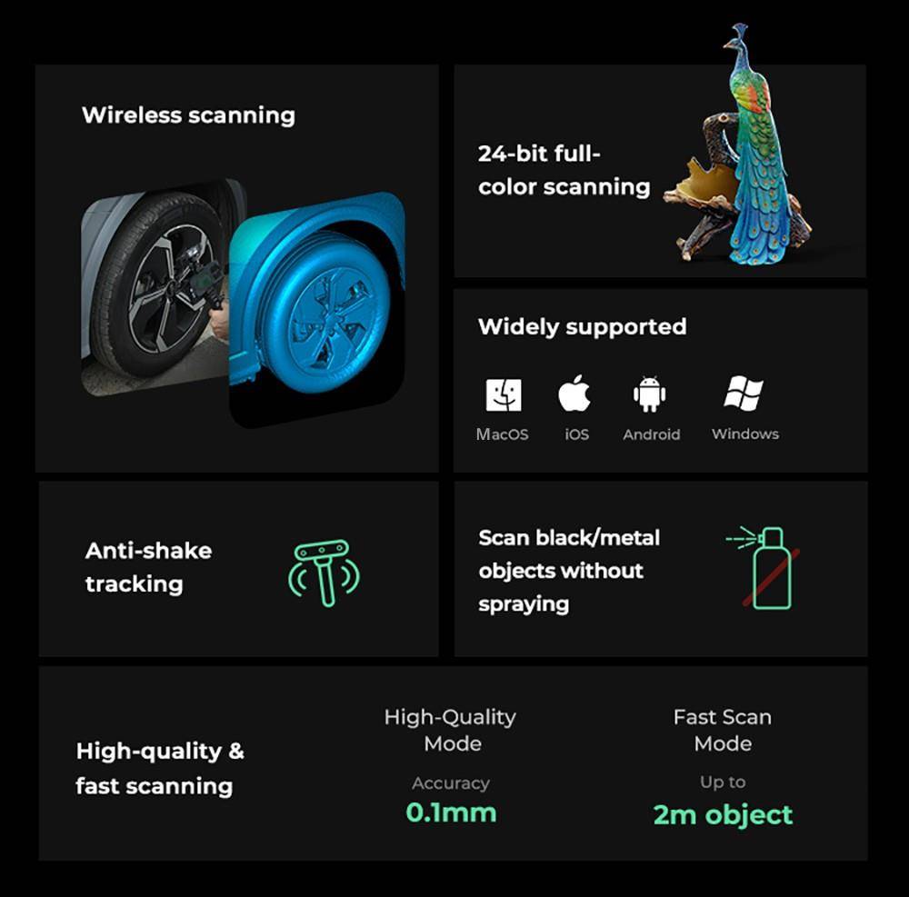 Creality CR-Scan Ferret Pro 3D Scanner, Up to 30 fps Scan Speed, 0.1mm Accuracy, 150-700mm Working Distance, 560*820mm Single Capture Range, 150x150mm Minimum Scanning, Wireless Connection