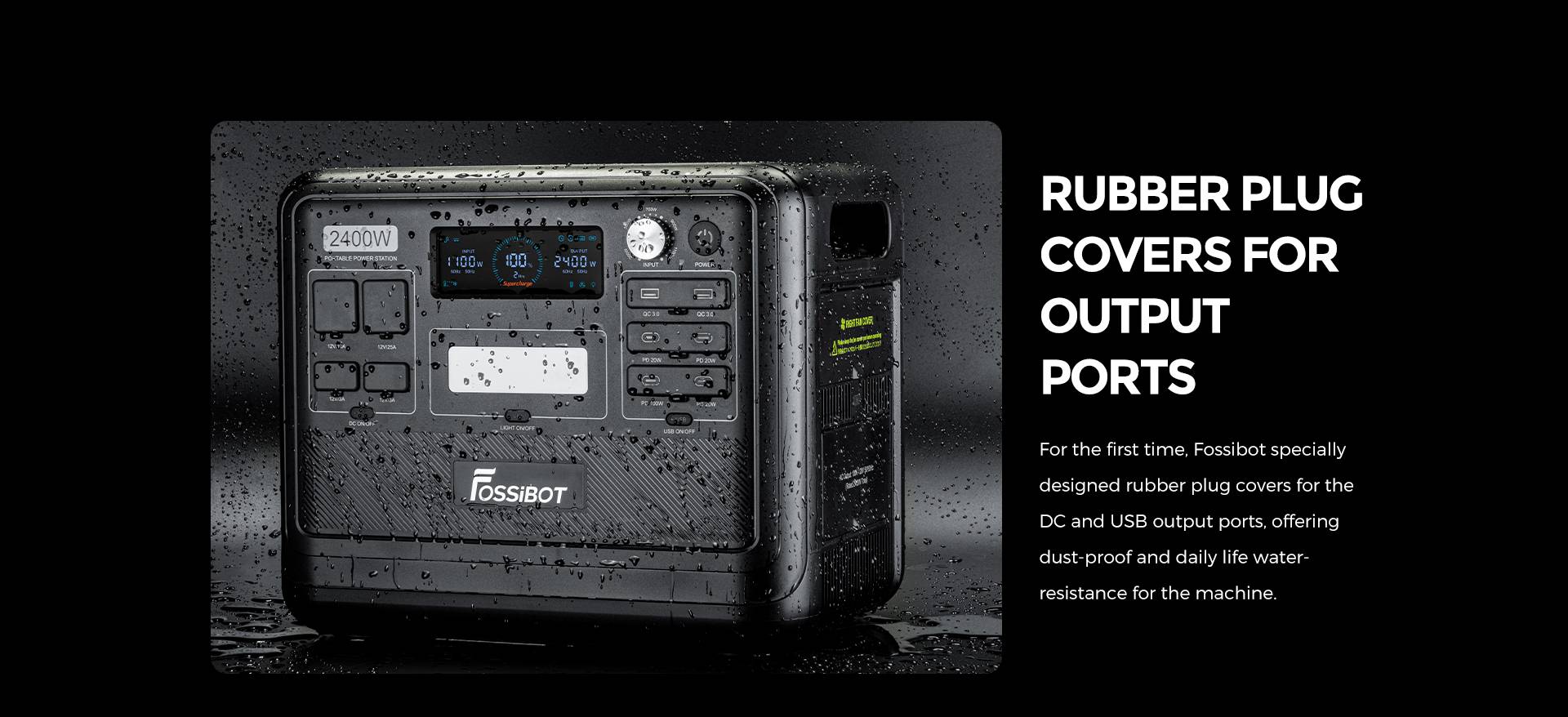 FOSSiBOT F2400 Portable Power Station, 2048Wh/640000mAh LiFePO4 Battery, 2400W(4600W Peak) Solar Generator, 3xAC RV Car USB Type-C QC3.0 PD DC5521 Pure Sine Wave Full Outlets, 1.5 Hours Fast Charging, MPPT Charge Controller BMS - Black