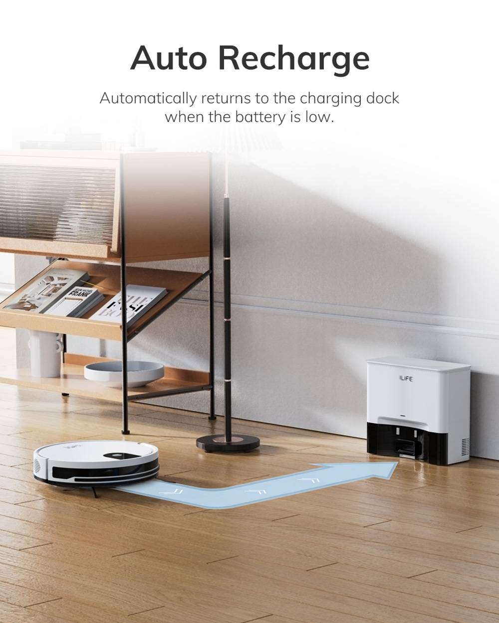 ILIFE G9 Pro Robot Vacuum Cleaner, with Self-Emptying Station, Gyroscope Navigation, 3000Pa Suction, 100min Runtime, 2.5L Dust Bag, Plan/Edge/Spot/Max Mode, Support Alexa/Google Home, with Remote Control, White