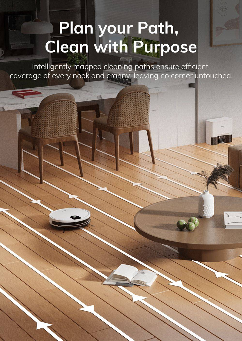 ILIFE G9 Pro Robot Vacuum Cleaner, with Self-Emptying Station, Gyroscope Navigation, 3000Pa Suction, 100min Runtime, 2.5L Dust Bag, Plan/Edge/Spot/Max Mode, Support Alexa/Google Home, with Remote Control, White