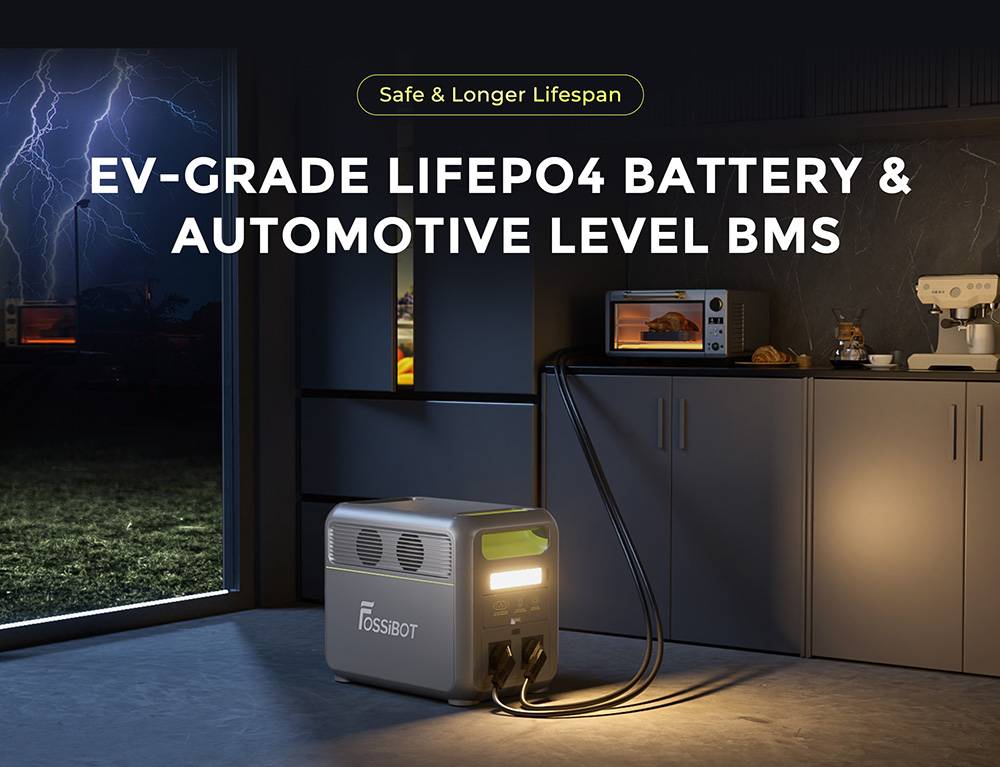 FOSSiBOT F1200 Portable Power Station, 1024Wh Capacity, 1200W Rated Power, 3 LED Light Modes, 7 Output Ports, BMS Protection, <10ms Switchover, 5 Gears Input Regulator, EV-Grade LiFePO4 Battery, 4000+ Cycle Times