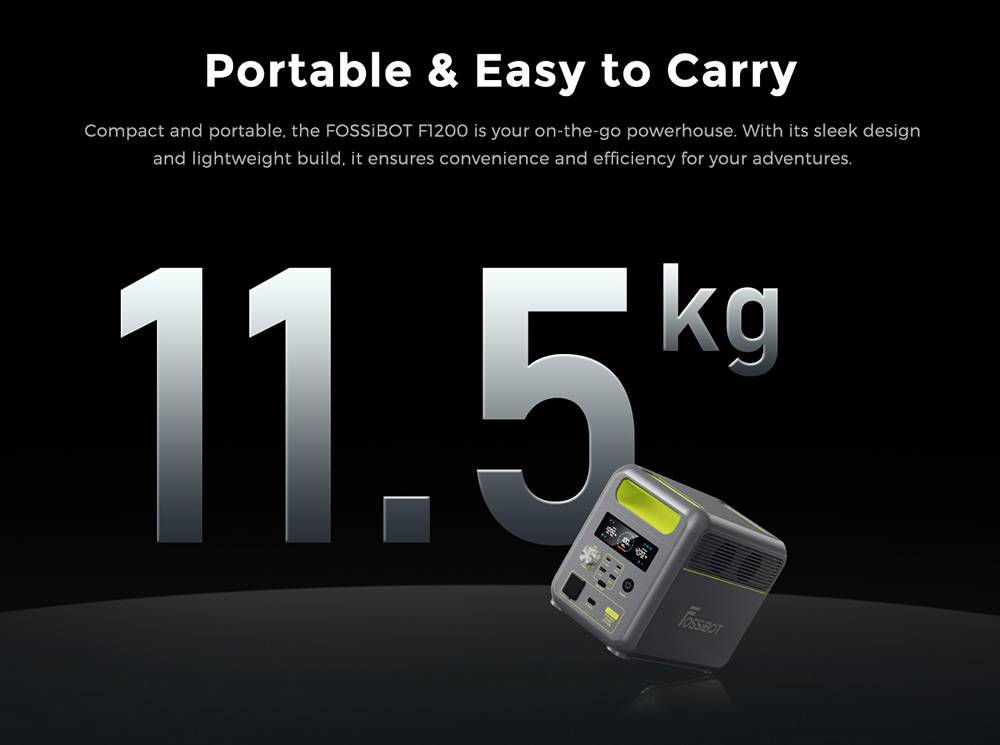 FOSSiBOT F1200 Portable Power Station, 1024Wh Capacity, 1200W Rated Power, 3 LED Light Modes, 7 Output Ports, BMS Protection, <10ms Switchover, 5 Gears Input Regulator, EV-Grade LiFePO4 Battery, 4000+ Cycle Times
