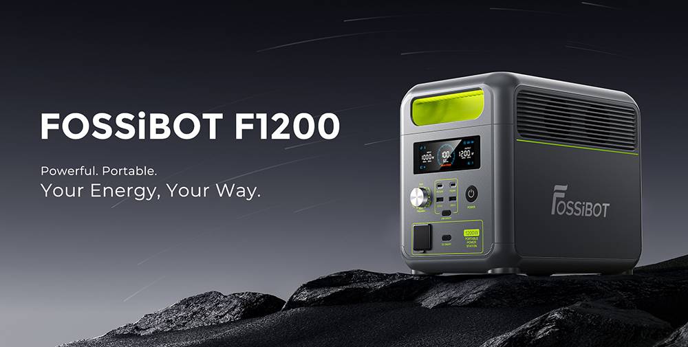 FOSSiBOT F1200 Portable Power Station, 1024Wh Capacity, 1200W Rated Power, 3 LED Light Modes, 7 Output Ports, BMS Protection, <10ms Switchover, 5 Gears Input Regulator, EV-Grade LiFePO4 Battery, 4000+ Cycle Times