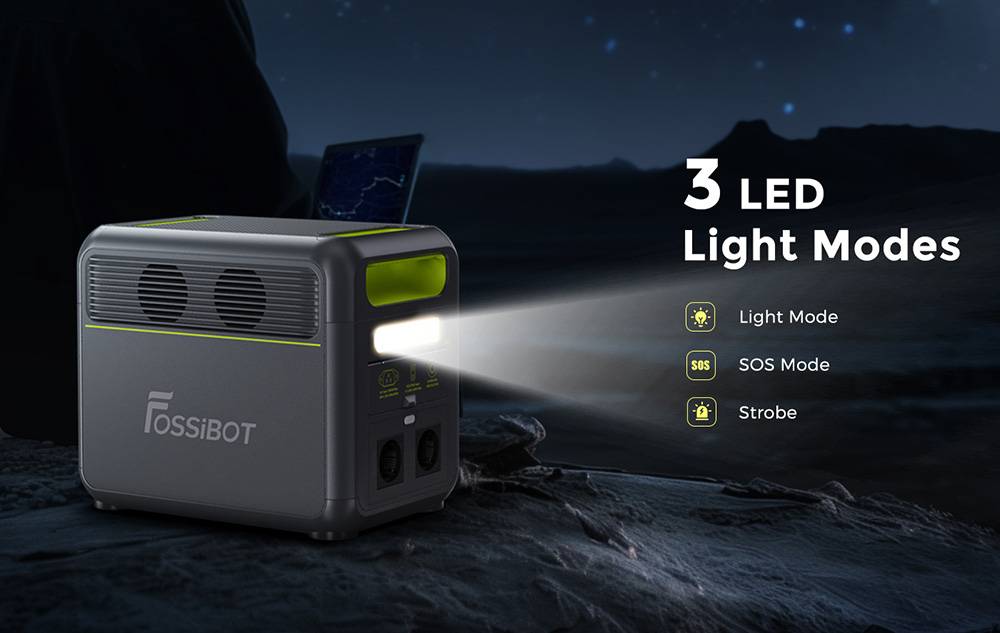 FOSSiBOT F1200 Portable Power Station, 1024Wh Capacity, 1200W Rated Power, 3 LED Light Modes, 7 Output Ports, BMS Protection, <10ms Switchover, 5 Gears Input Regulator, EV-Grade LiFePO4 Battery, 4000+ Cycle Times