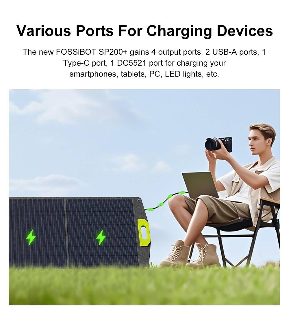 FOSSiBOT SP200+ 200W Portable Solar Panel, 23.4% High Cell Efficiency, for Home, RV, Camping, Blackout - Green