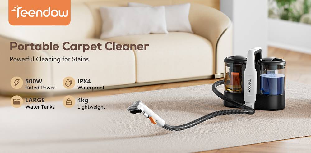 Teendow C5 Carpet Cleaner Vacuum, 11KPa Powerful Suction, ≤80dB Low Noise, 1500ml Large Water Tank Capacity