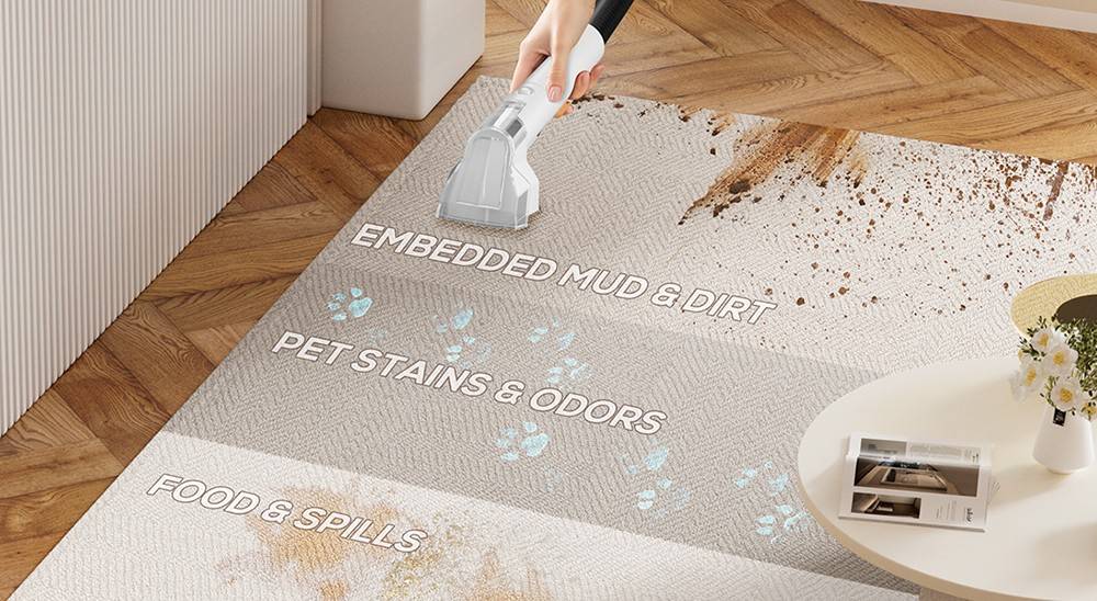 Teendow C5 Carpet Cleaner Vacuum, 11KPa Powerful Suction, ≤80dB Low Noise, 1500ml Large Water Tank Capacity