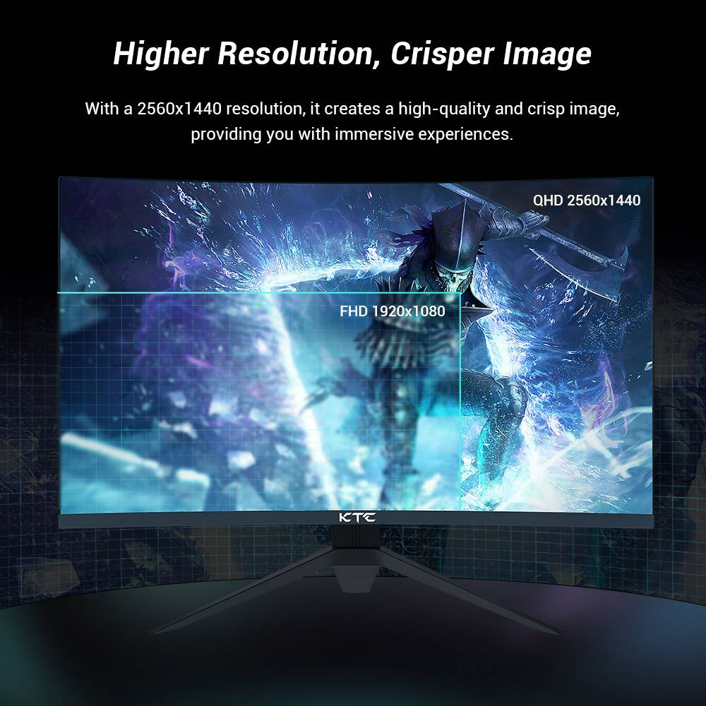 KTC H27S17 27-inch 1500R Curved Gaming Monitor QHD 2560x1440 16:9 ELED 165Hz 99% sRGB 4000:1 Contrast Ratio 1ms MPRT Response Time Low Motion Blur Compatible with FreeSync G-Sync USB HDMI2.0 2xDP1.2 Audio Out VESA Mount