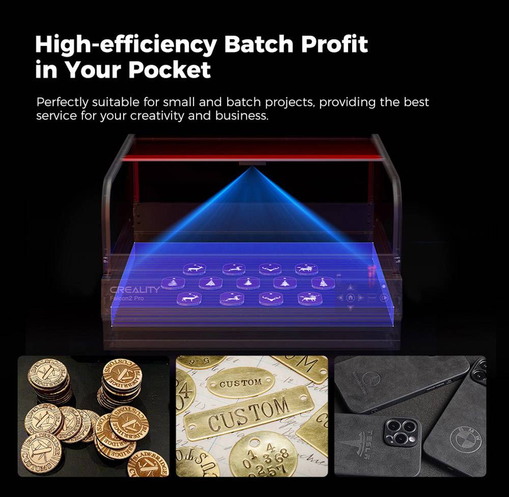 Creality Falcon2 Pro 40W Laser Engraver Cutter, FDA Class1 Safety Certification, Smoke Exhaust, Integrated Air Assist, Built-in Camera, Fence Type Protection Strip, Fire / Airflow / Lens Monitoring, 400*415mm