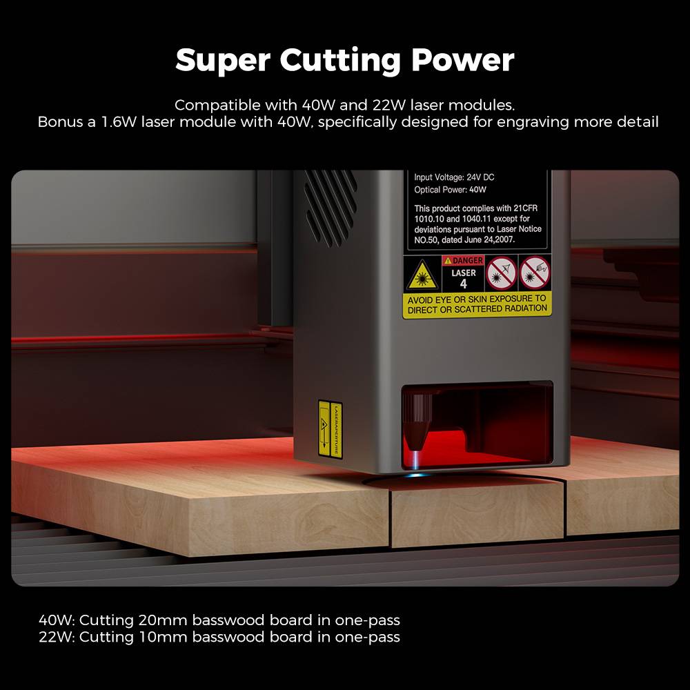 Creality Falcon2 Pro 40W Laser Engraver Cutter, FDA Class1 Safety Certification, Smoke Exhaust, Integrated Air Assist, Built-in Camera, Fence Type Protection Strip, Fire / Airflow / Lens Monitoring, 400*415mm