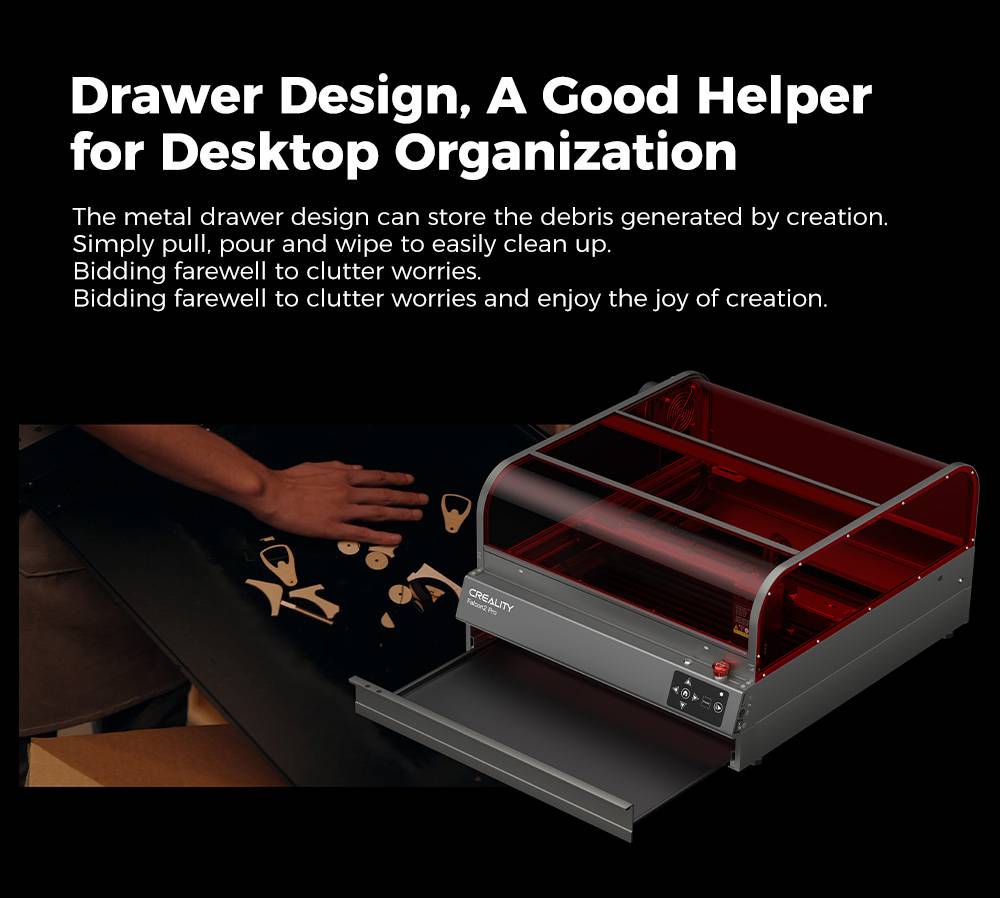 Creality Falcon2 Pro 40W Laser Engraver Cutter, FDA Class1 Safety Certification, Smoke Exhaust, Integrated Air Assist, Built-in Camera, Fence Type Protection Strip, Fire / Airflow / Lens Monitoring, 400*415mm