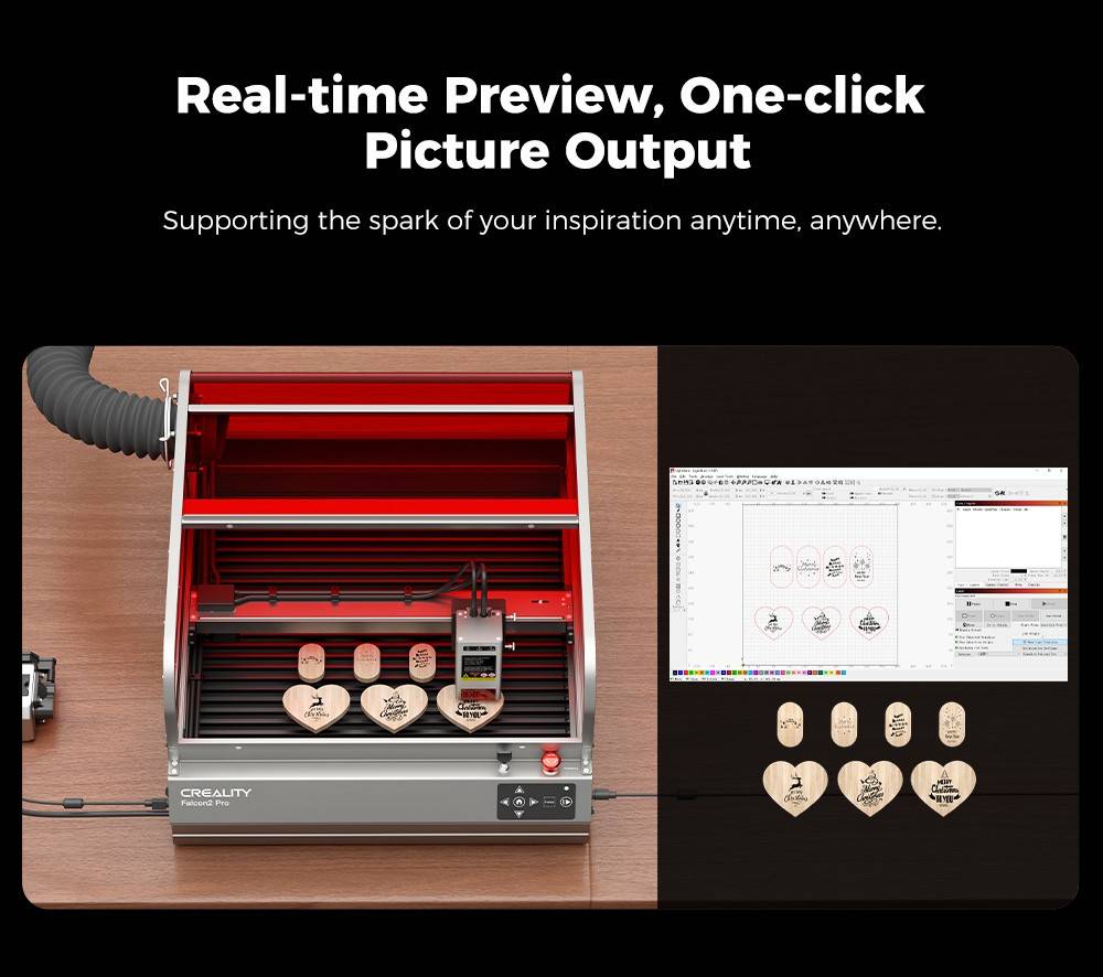 Creality Falcon2 Pro 40W Laser Engraver Cutter, FDA Class1 Safety Certification, Smoke Exhaust, Integrated Air Assist, Built-in Camera, Fence Type Protection Strip, Fire / Airflow / Lens Monitoring, 400*415mm