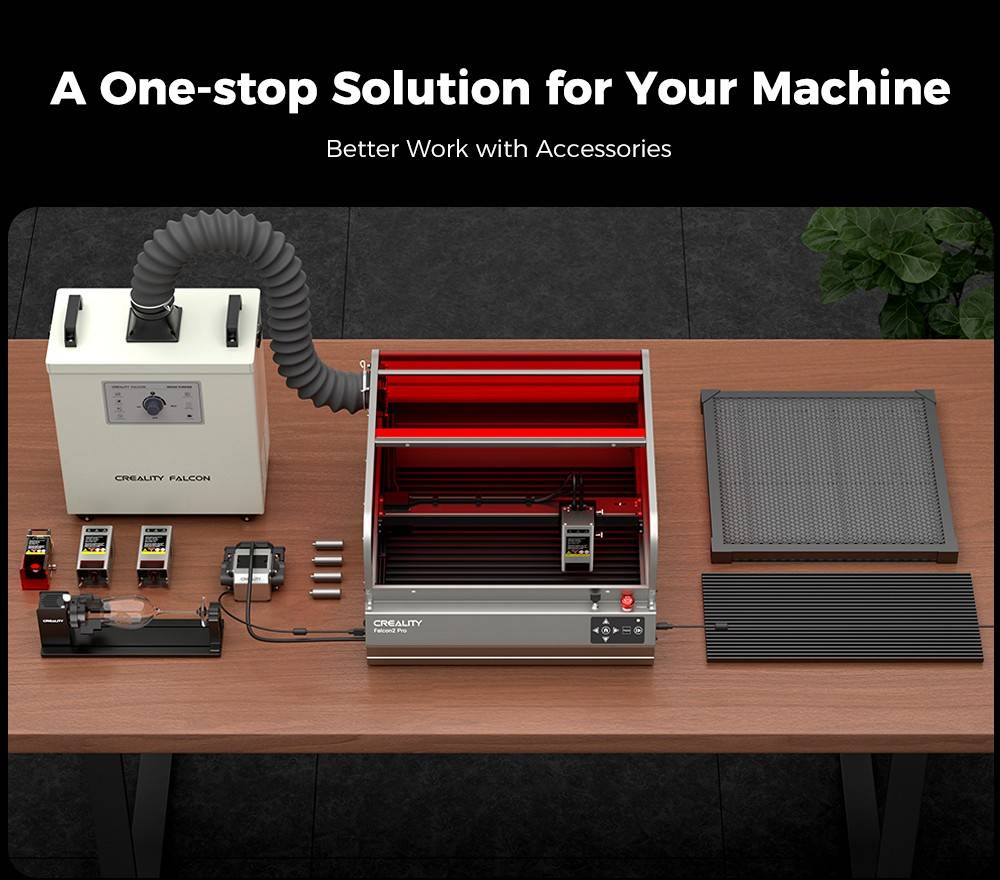 Creality Falcon2 Pro 40W Laser Engraver Cutter, FDA Class1 Safety Certification, Smoke Exhaust, Integrated Air Assist, Built-in Camera, Fence Type Protection Strip, Fire / Airflow / Lens Monitoring, 400*415mm