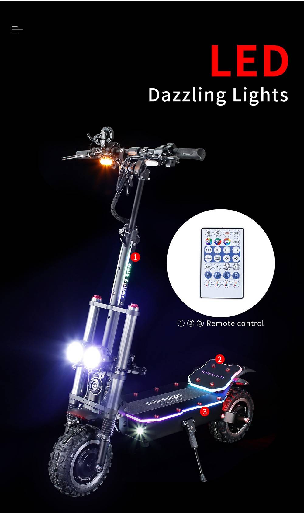 Halo Knight T107 Pro Electric Scooter 11'' Off-road Tire 3000W*2 Dual Motor 95km/h Max Speed 60V 38.4Ah Battery 80km Max