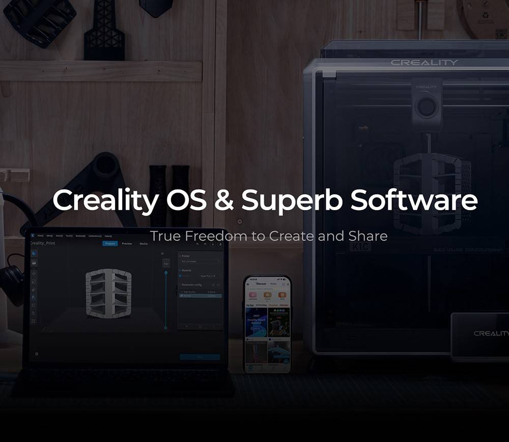 Creality K1C 3D Printer, 600mm/s Max Speed, AI Camera, Quick Swap Nozzle, All Metal Extruder, Prints Carbon Fiber, Air Filter and Silent Mode