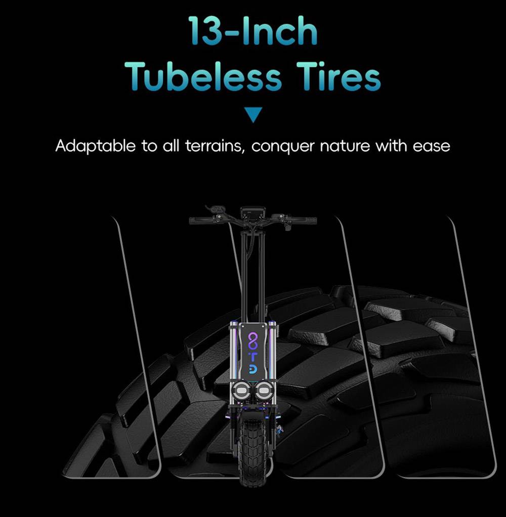 OOTD D99 Off-Road Electric Scooter 13 Inch Tires 3000W*2 Dual Motors 85Km/h Max Speed 60V 40Ah Battery Max 120KM Range 150KG Max Load Dual Shock Absorption with Turn Signal Lights Front & Rear Hydraulic Brake Oil Brake APP - Black