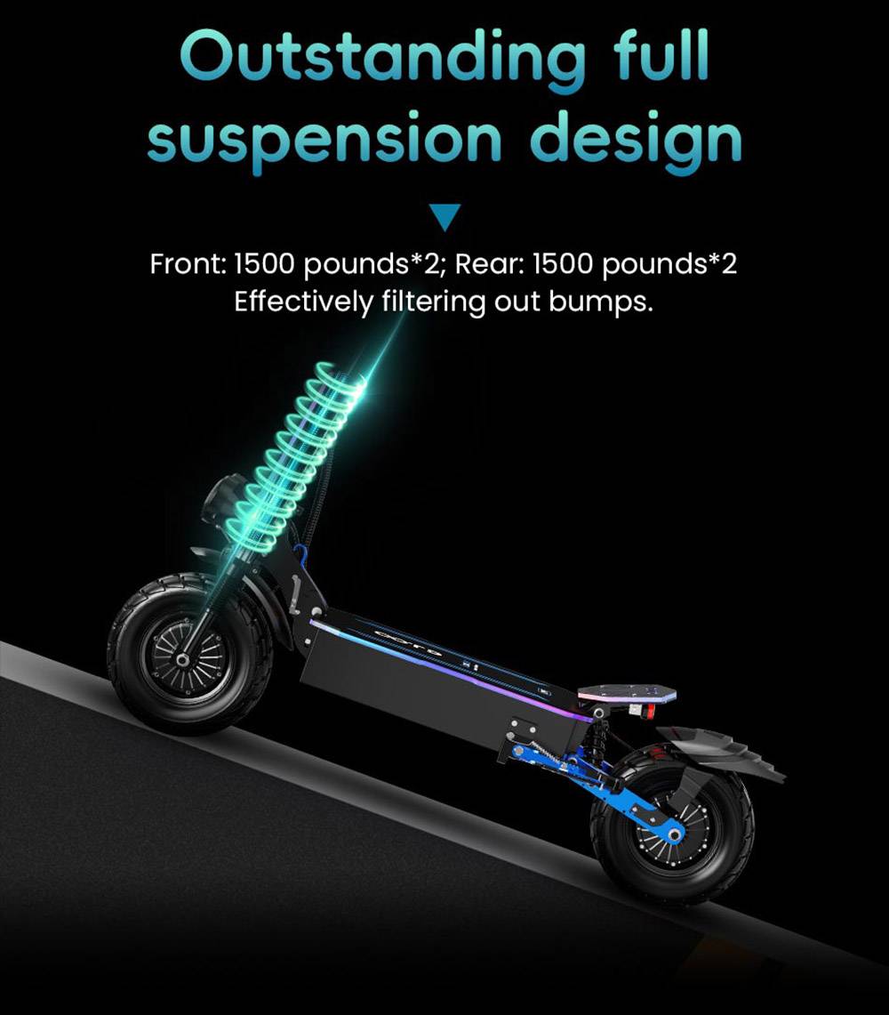 OOTD D99 Off-Road Electric Scooter 13 Inch Tires 3000W*2 Dual Motors 85Km/h Max Speed 60V 40Ah Battery Max 120KM Range 150KG Max Load Dual Shock Absorption with Turn Signal Lights Front & Rear Hydraulic Brake Oil Brake APP - Black