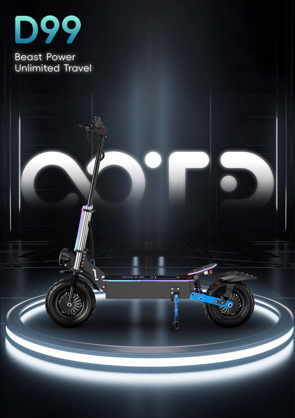 OOTD D99 Off-Road Electric Scooter 13 Inch Tires 3000W*2 Dual Motors 85Km/h Max Speed 60V 40Ah Battery Max 120KM Range 150KG Max Load Dual Shock Absorption with Turn Signal Lights Front & Rear Hydraulic Brake Oil Brake APP - Black