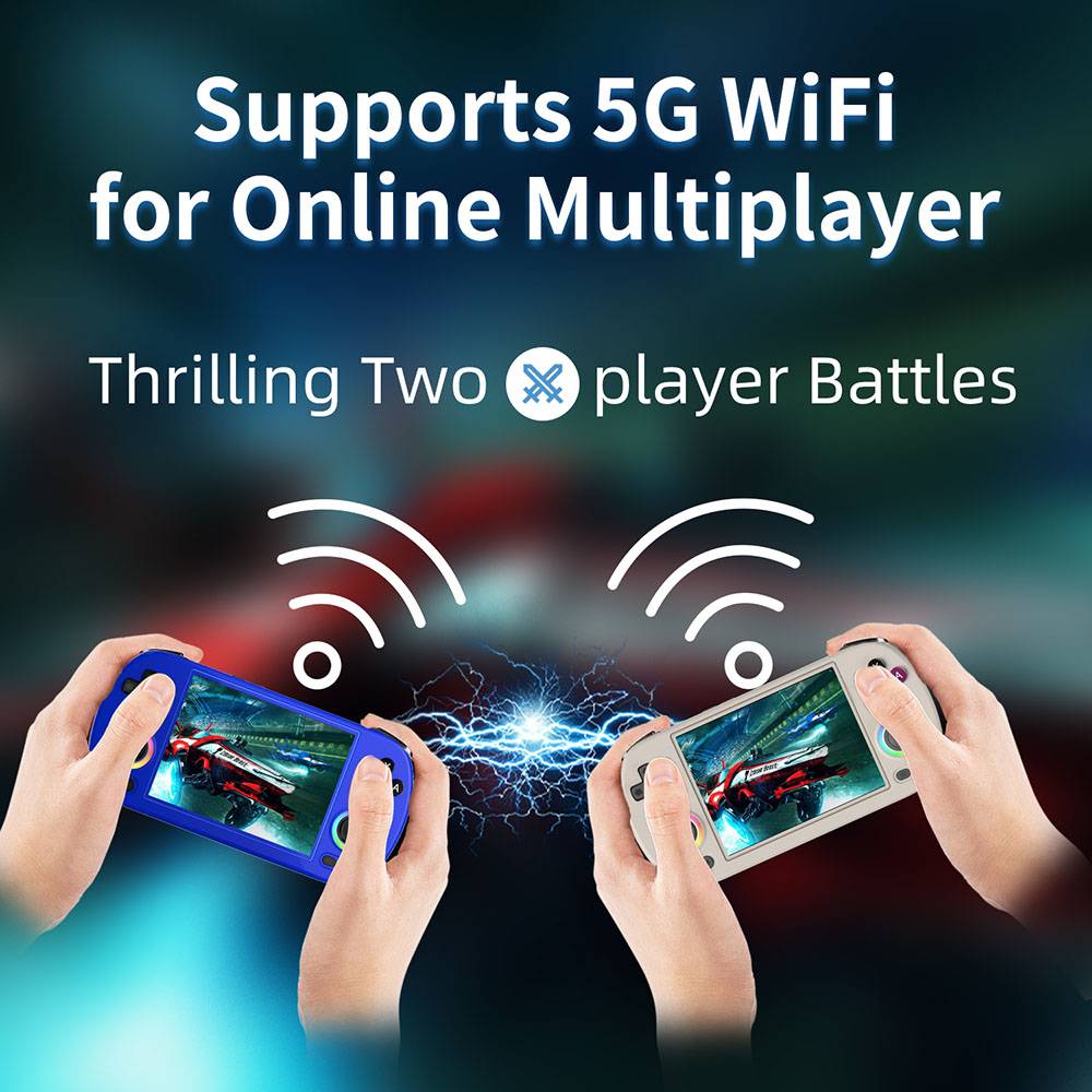 ANBERNIC RG40XX H Retro Game Console with RGB Light, 64GB TF Card with 5000+ Games, LPDDR4 1GB, 640*480P IPS Screen, 3200mAh Battery for 6 Hours Autonomy, Linux OS, 5G Wifi Bluetooth, Moonlight Streaming - Blue