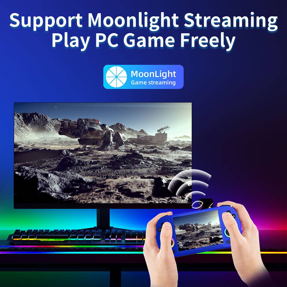 ANBERNIC RG40XX H Retro Game Console with RGB Light, 64GB TF Card with 5000+ Games, LPDDR4 1GB, 640*480P IPS Screen, 3200mAh Battery for 6 Hours Autonomy, Linux OS, 5G Wifi Bluetooth, Moonlight Streaming - Blue