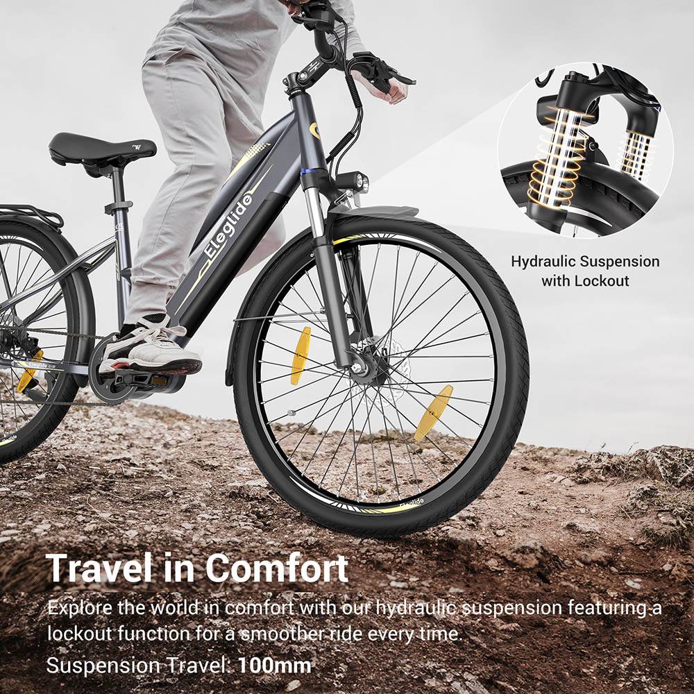 Eleglide C1 ST 27.5 inch Trekking Bike with 250W Ananda Mid-Drive Motor, 14.5Ah Battery, Max 150km Range, Hydraulic Suspension & Hydraulic Disc Brakes Shimano 7 Gears - Black