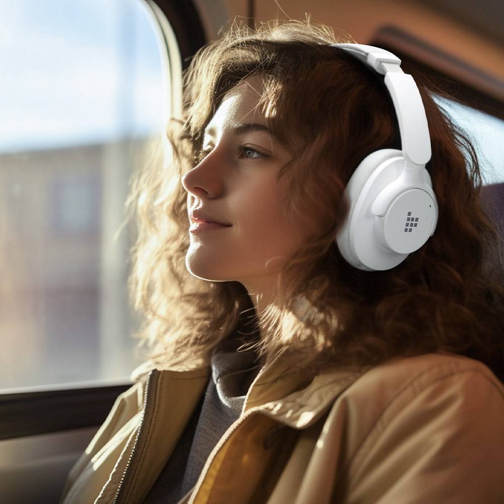 Tronsmart Sounfii Q20 ANC Bluetooth Headphones, 50 Hours Autonomy, 90° Swiveling Earpads, Pair with 2 Devices, Tronsmart App Control, Built-in Mic for Clear Calls, Active Noise Cancellation - White