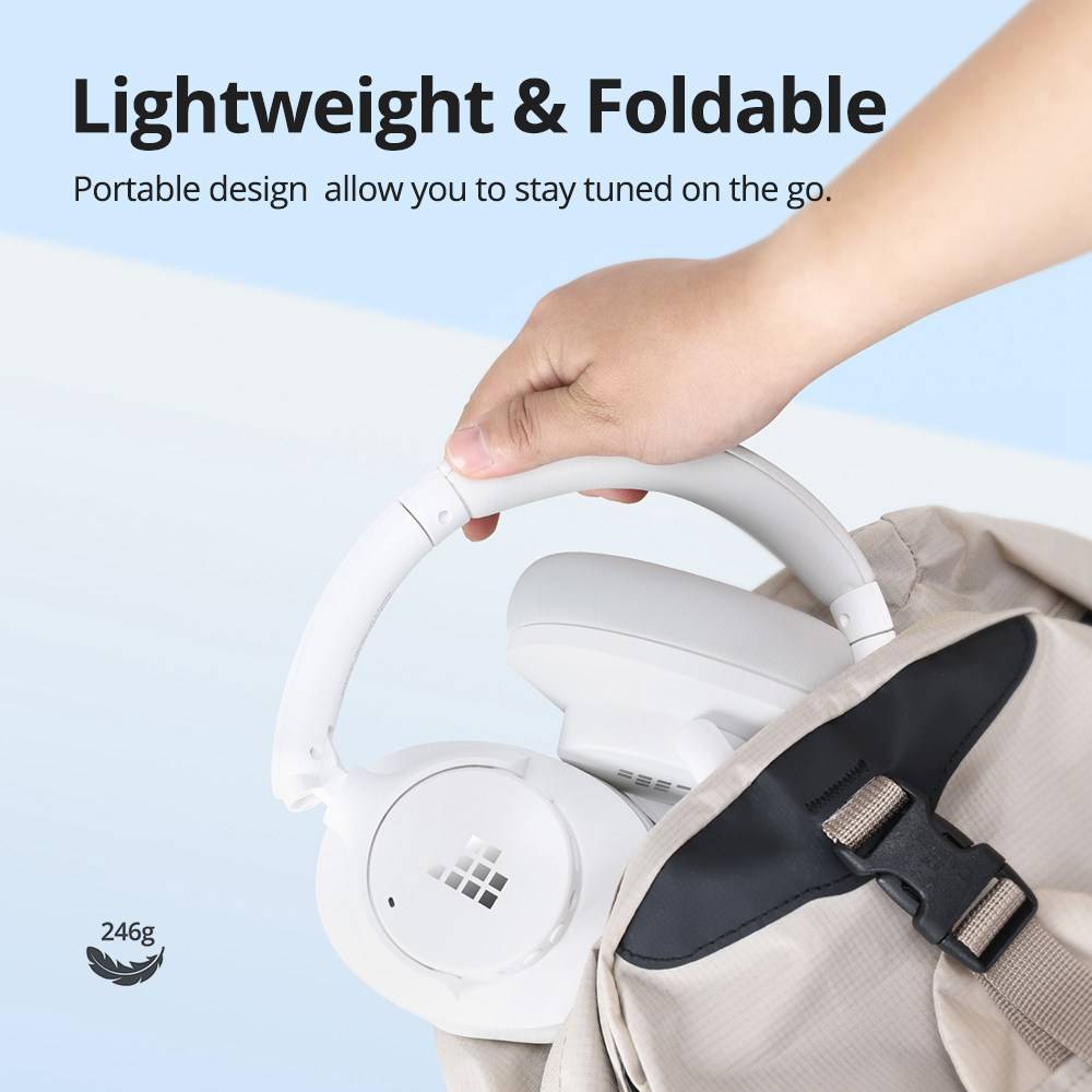 Tronsmart Sounfii Q20 ANC Bluetooth Headphones, 50 Hours Autonomy, 90° Swiveling Earpads, Pair with 2 Devices, Tronsmart App Control, Built-in Mic for Clear Calls, Active Noise Cancellation - White