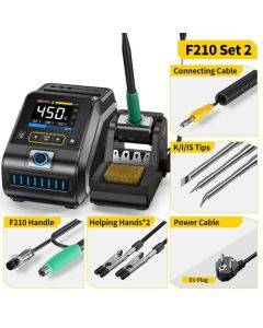 FNIRSI DWS-200 F210 Premium 200W Soldering Iron Station Kit, with 3 Iron Tips and 2 Helping Hands, Temp Value & Curve Mode, 3 Temperature Storage, Full-Color Display