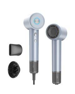 JIGOO H300 1600W High-Speed Professional Hair Dryer, 200 Million Negative Ions, 2 Speed Levels and 4 Heat Settings, 110000rpm Brushless Motor, Low Noise, 3-Color Light Ring With 2 Nozzles For Home/Salon/Travel