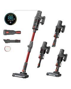 JIGOO C500 Cordless Vacuum Cleaner, 33KPa Suction, 500W Motor, Smart Dust Sensor, 1.2L Dust Cup, 5-Stage Filtration, Up to 60 Mins Runtime, 8x2200mAh Removable Batteries, LED Touch Screen, Rotatable Metal Tube - Red