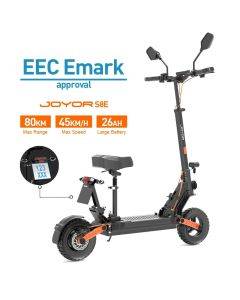 JOYOR S8E Electric Scooter EEC EMark Certified 800W Motor 48V 26Ah Battery 80km Max Range 10 Inch Wide Tires 45kmh Speed Dual Disc Brakes Front and Rear Suspension NFC Display Removable Seat