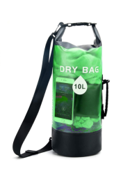 Outdoor Dry bag Beach bag Anti-water bucket bag Transparent PVC anti-water bucket bag Drift waterproof bag swimming bag-10L-Green