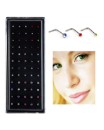 60 PCS Color Mixed Diamond Shape Stainless Steel Nose Stud Rings L Shaped Piercing Jewelry,Pin Length: 7mm, pin diameter: 0.6mm