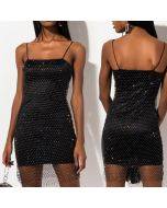 Flash diamond mesh backless sexy halter dress