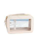 Double Layer PVC Waterproof Travel Cosmetics Storage Pack Large Capacity Wet & Dry Separation Transparent Skylight PU Bag