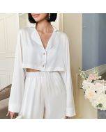 Short Top Two-piece Set Loose Pajama Pants White Ice Silk Ladies Homewear