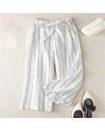 Striped thin 100% linen relaxed casual pants