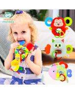 Happy monkey baby handheld rattles bite gum can chew baby grip training