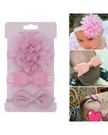3 in 1Children Bow Flower Headband Hair Band Hair Ring Read Tiara