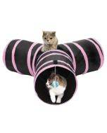 Foldable 3 Exits Exercising Cat Tunnel with A Hanging Ball(Pink)