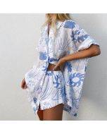 Spring and summer printed pajamas loose half-sleeved shorts two-piece set